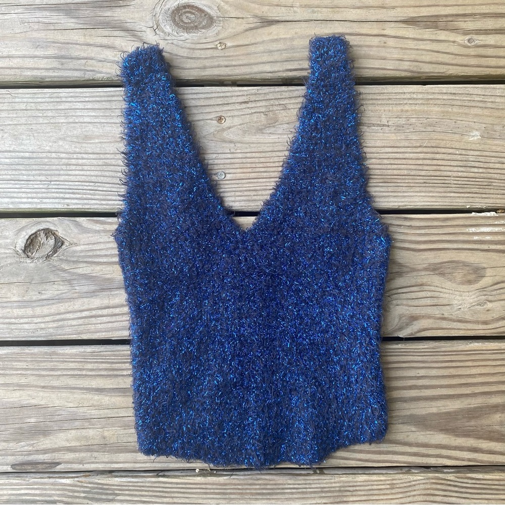 Urban Outfitters Fuzzy Blue Sparkly Crop Tank